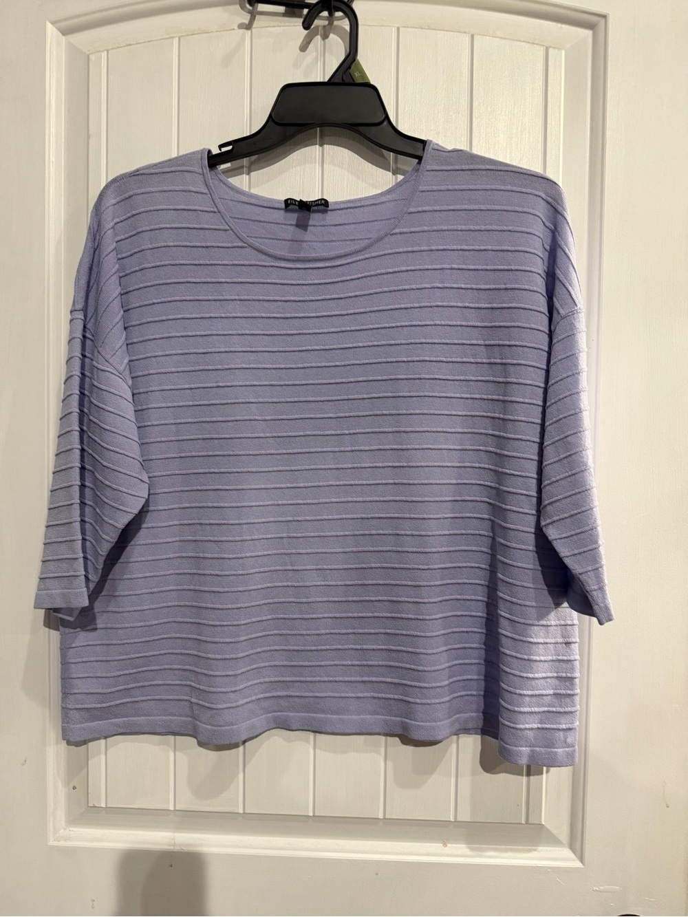 Eileen Fisher Lavender Ribbed Short-Sleeve Knit Top